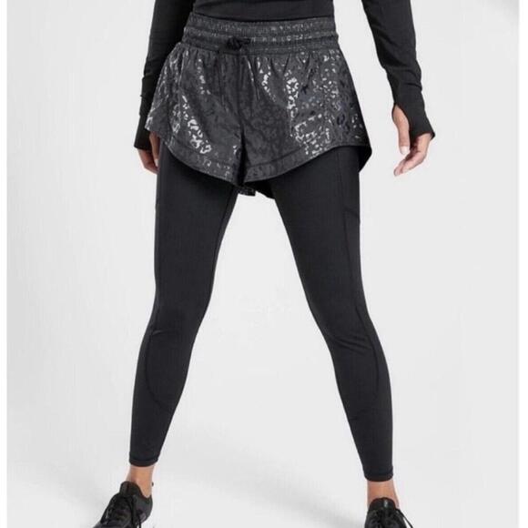 Athleta rainier 2 in 1 tights shorts layered over pants small petite SP athletic - Picture 1 of 7